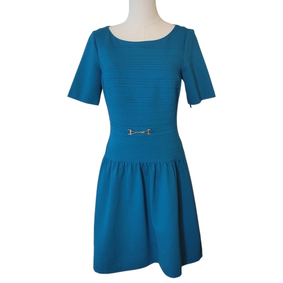 WHBM Teal Green Dropped Waist Ponte Knit Dress Size 6 - Picture 2 of 6